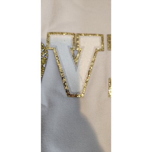 Judith March Large Ivory Pink Pizza Lover Cropped Oversized Sequin Sweatshirt - Picture 5 of 11